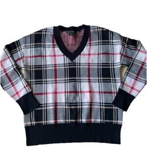 Argyle Plaid Clueless Sweater Preppy Y2K Viscose Blend Black Beige Ivy League M